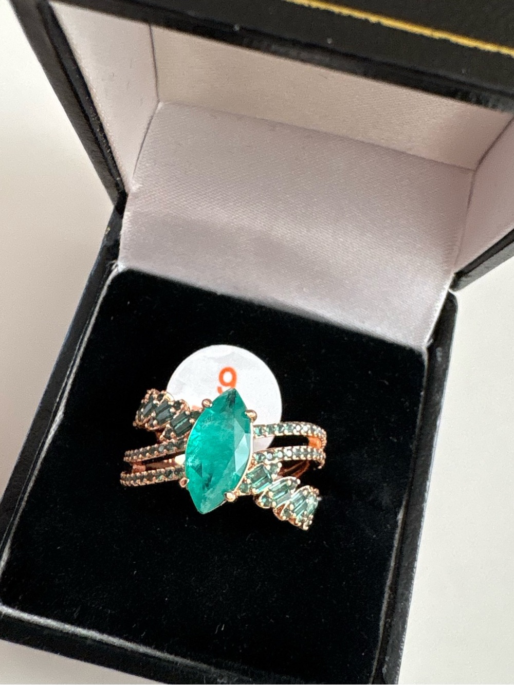 Bomb Party Marquise Bypass Ring RG75263 Emerald Rose Gold Plating
